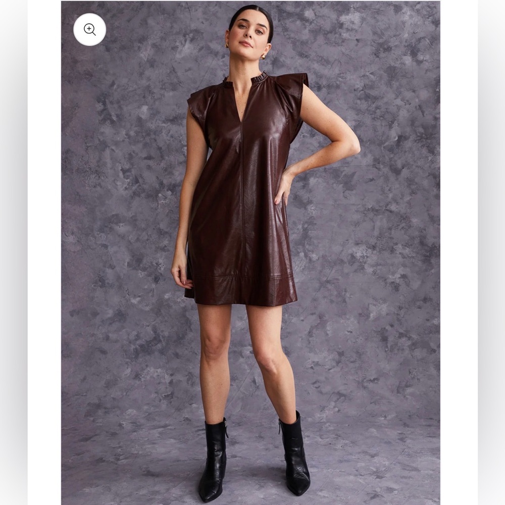 Brown Faux Leather Sleeveless Dress